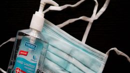 covid mask and sanitizer